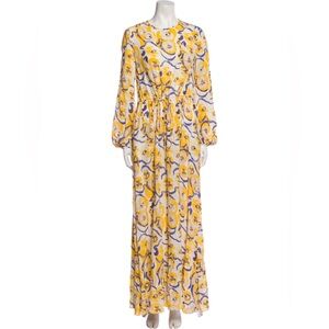 Diane Von Furstenberg Yellow and Blue Long Sleeve Gown